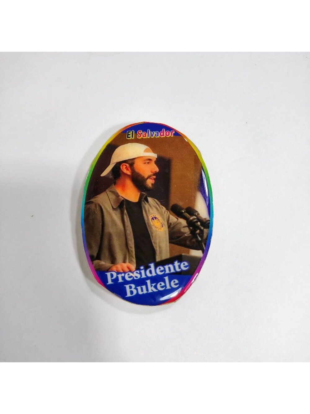 Presidente Bukele Oval Wooden Fridge Magnet El Salvador Souvenir Multicolor Desi